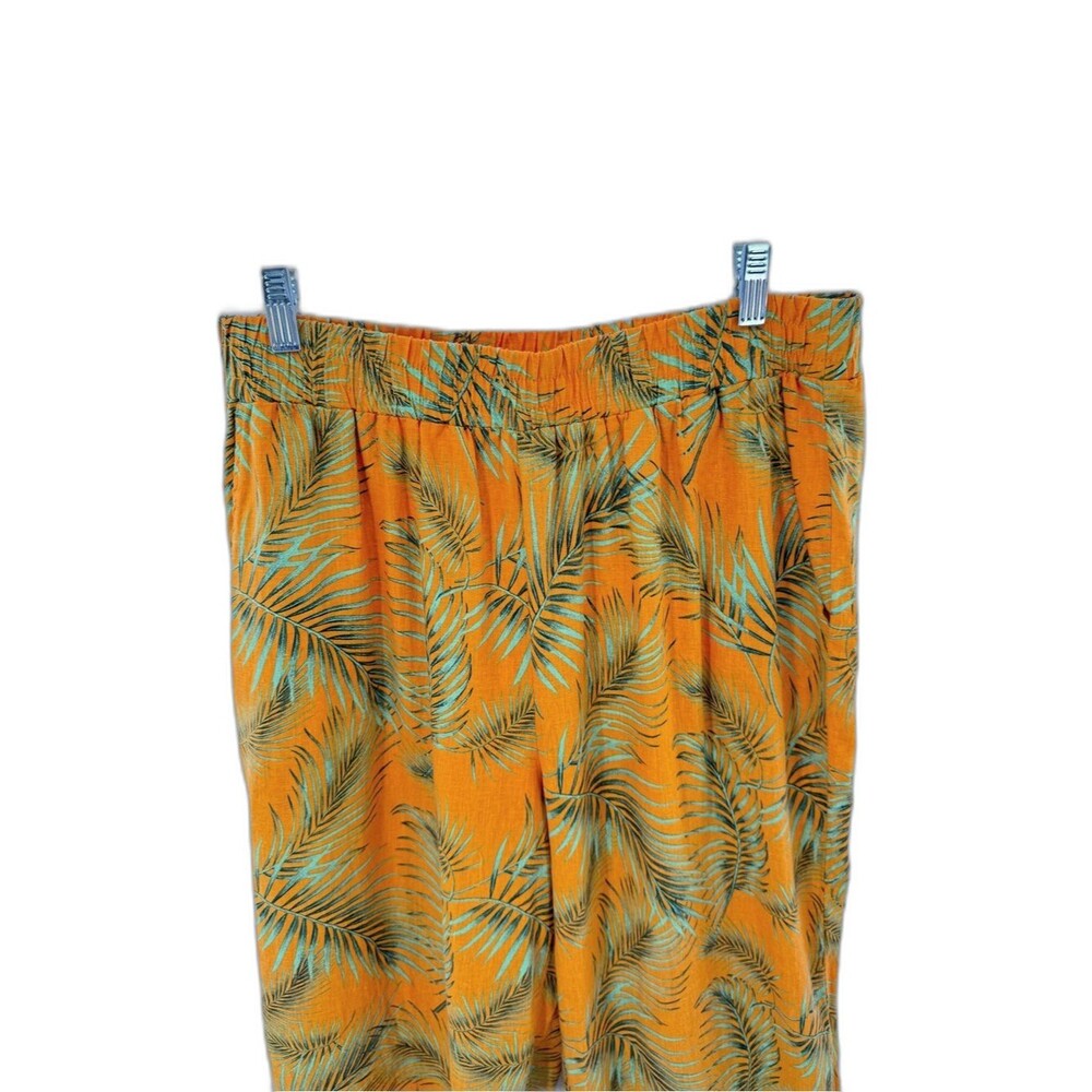Tropical Palm Leaf Cropped Wide Leg Pants Resort Vacation Beach Lounge - Picture 3 of 9